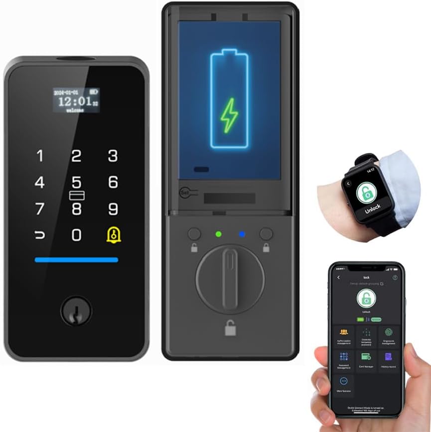 Fingerprint Keyless Entry Door Lock with Door Magnetic Sensor, Keypad Smart Deadbolt Lock for Home Hotel Apartment Support USB C Charging Built-in Wi-Fi and Doorbell No hub No Drilling