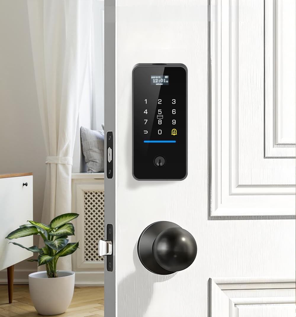 Fingerprint Keyless Entry Door Lock with Door Magnetic Sensor, Keypad Smart Deadbolt Lock for Home Hotel Apartment Support USB C Charging Built-in Wi-Fi and Doorbell No hub No Drilling
