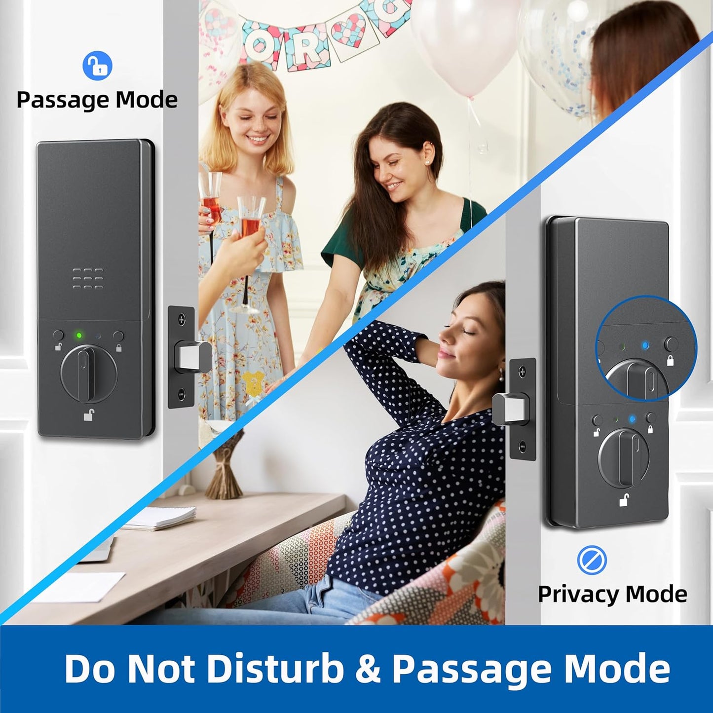Fingerprint Keyless Entry Door Lock with Door Magnetic Sensor, Keypad Smart Deadbolt Lock for Home Hotel Apartment Support USB C Charging Built-in Wi-Fi and Doorbell No hub No Drilling