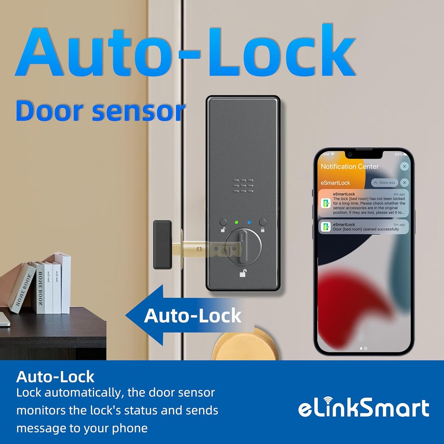 Fingerprint Keyless Entry Door Lock with Door Magnetic Sensor, Keypad Smart Deadbolt Lock for Home Hotel Apartment Support USB C Charging Built-in Wi-Fi and Doorbell No hub No Drilling