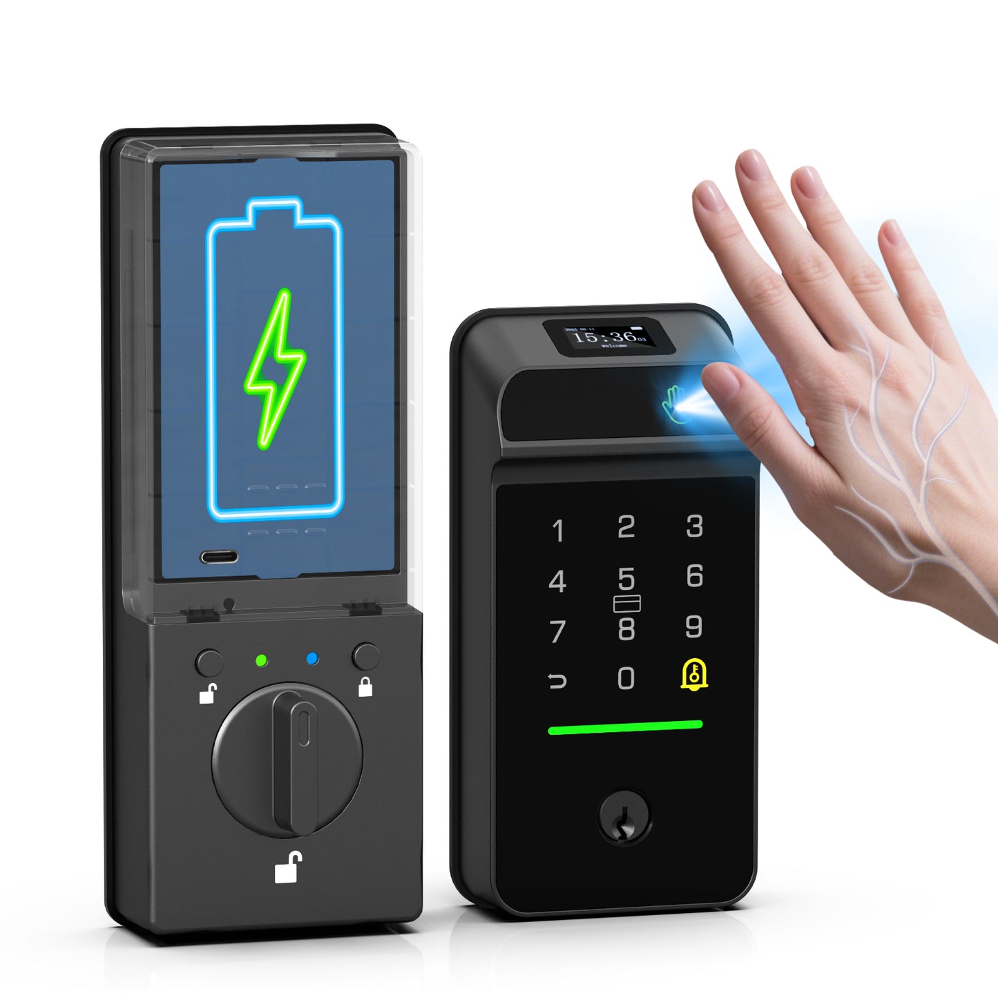 Palm Vein Smart Door Lock Built-in WiFi, 6 in 1 Keyless Entry Door Lock with App Remote Alexa Control Auto Lock Rechargeable Battery, Waterproof Front Door Deadbolt No hub No Drilling