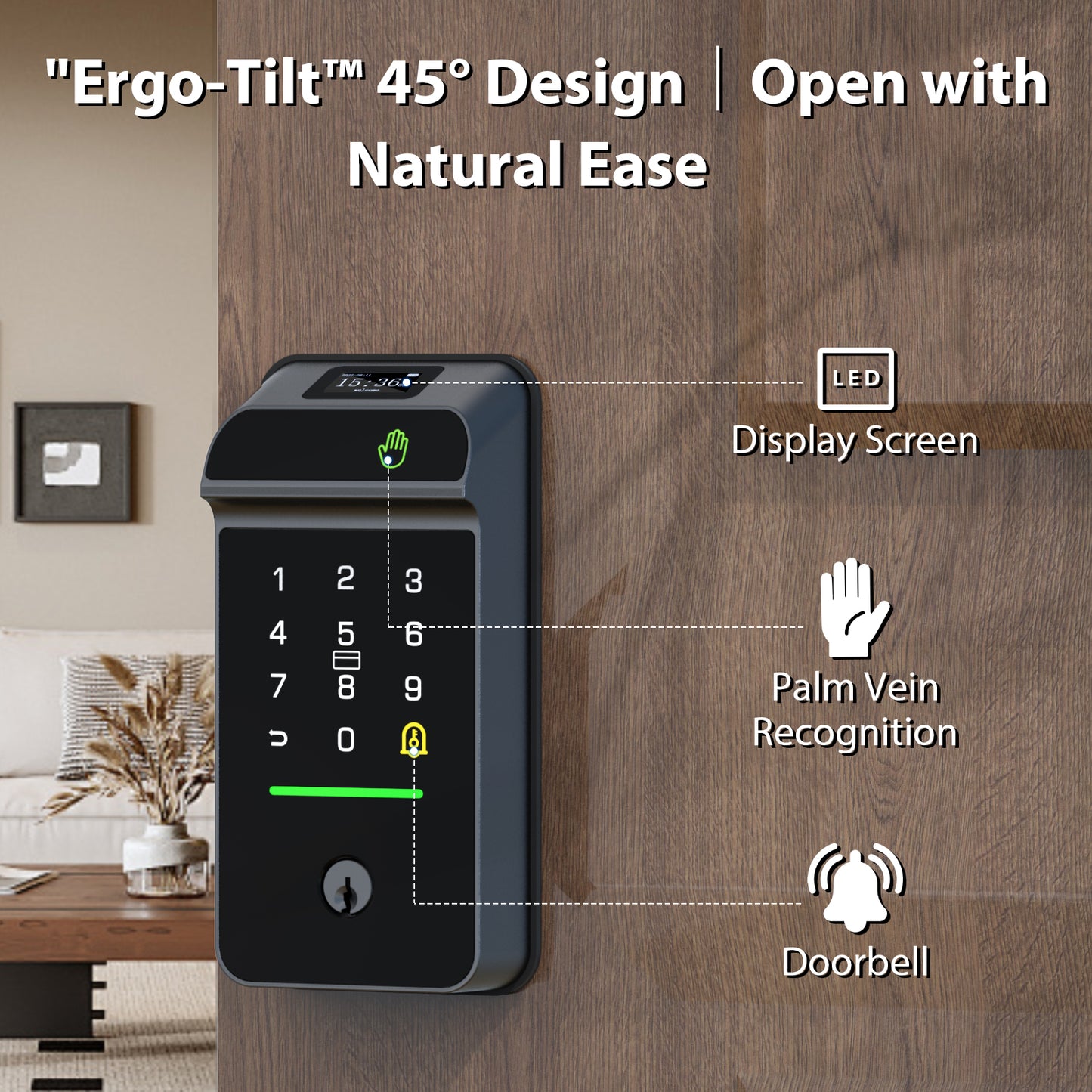 Palm Vein Smart Door Lock Built-in WiFi, 6 in 1 Keyless Entry Door Lock with App Remote Alexa Control Auto Lock Rechargeable Battery, Waterproof Front Door Deadbolt No hub No Drilling