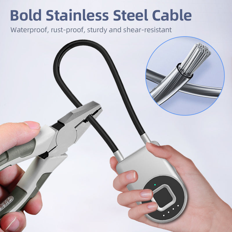 Cord Padlock, Fingerprint Cable Lock 38MM, Phone App Padlock, Customizable laser engraving patterns and text