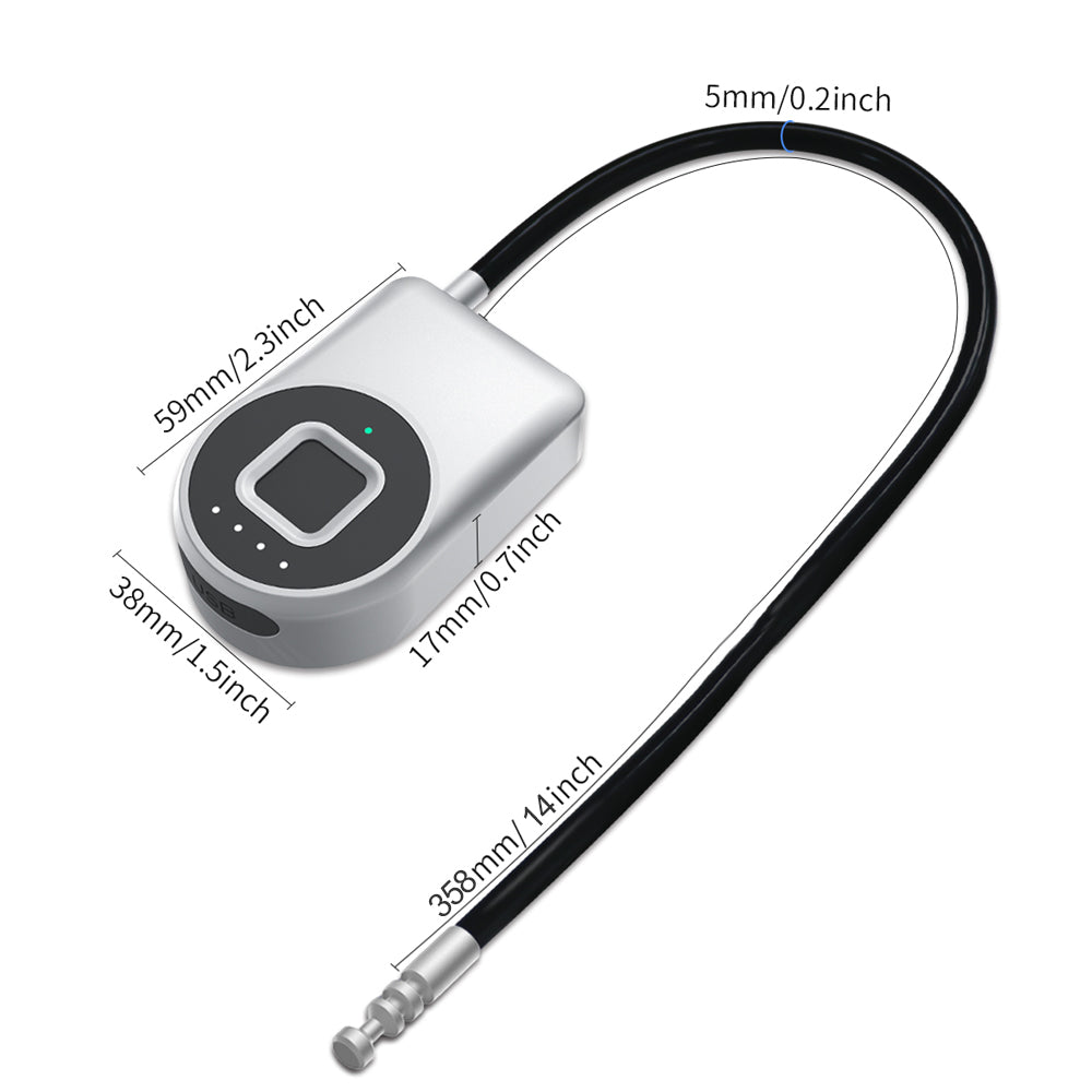 Cord Padlock, Fingerprint Cable Lock 38MM, Phone App Padlock, Customizable laser engraving patterns and text