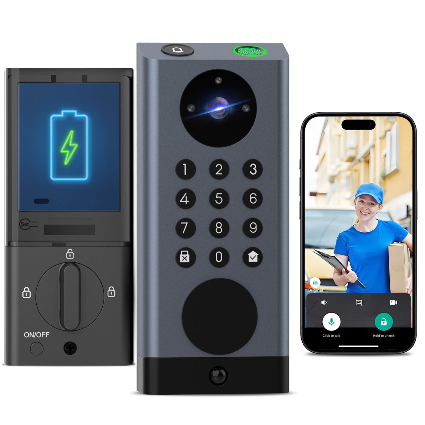 Smart Door Lock with Camera Deadbolt with Video Doorbell PIR Motion Detection Front Door Lock with Fingerprint Keypad Code Long-Lasting Battery Built-in Wi-Fi No hub Required No Drilling