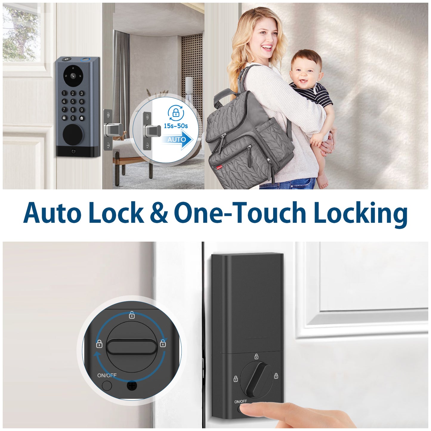 Smart Door Lock with Camera Deadbolt with Video Doorbell PIR Motion Detection Front Door Lock with Fingerprint Keypad Code Long-Lasting Battery Built-in Wi-Fi No hub Required No Drilling